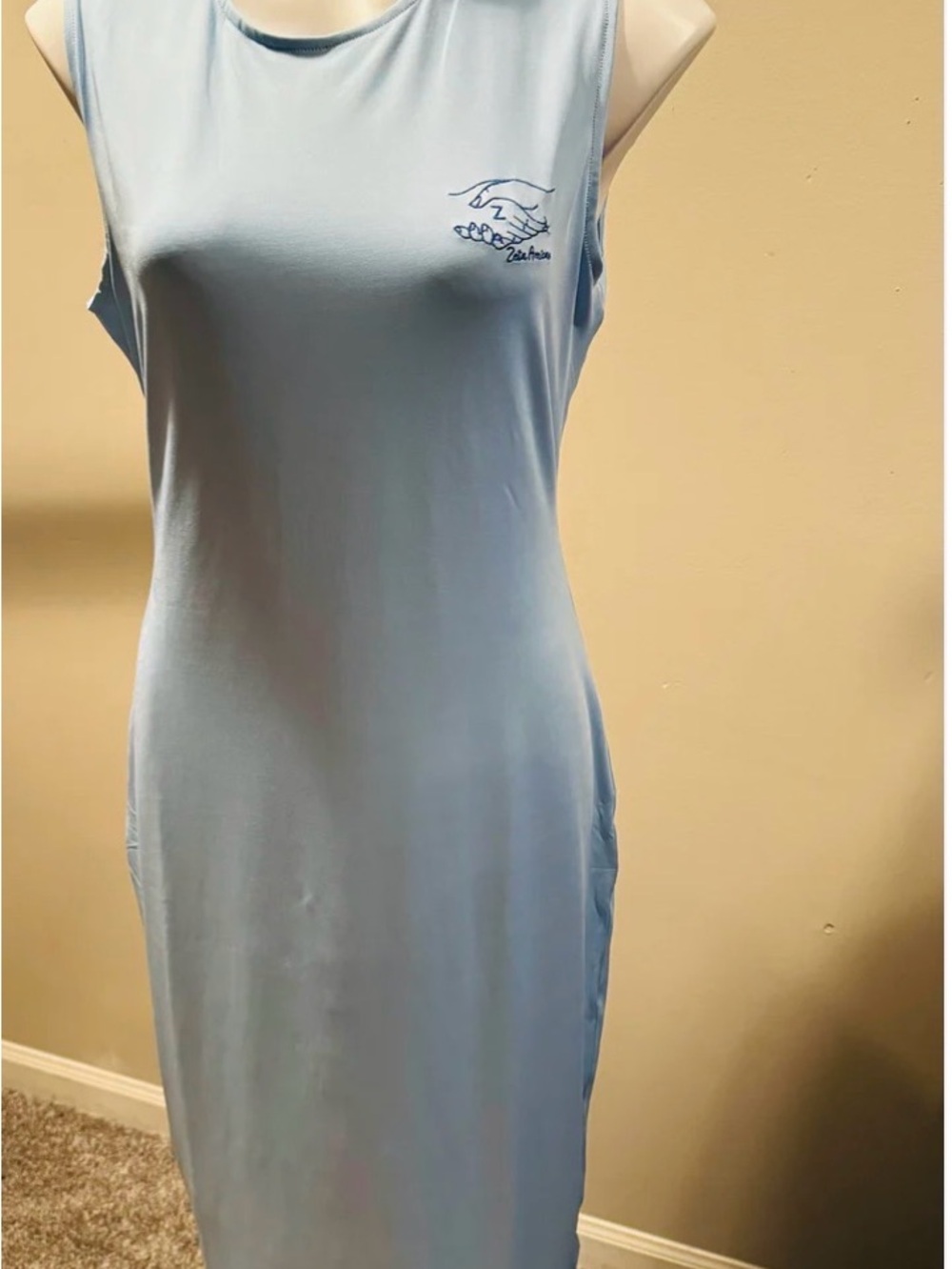 Light Blue Sleeveless Tank Dress with Small Logo
